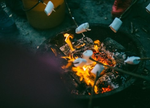 A fire burning on a table.